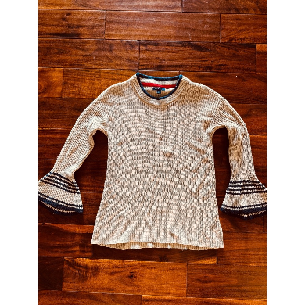 Tommy Hilfiger Bell Sleeve Sweater Womens Small Tan Beige Excellent Ribbed Knit